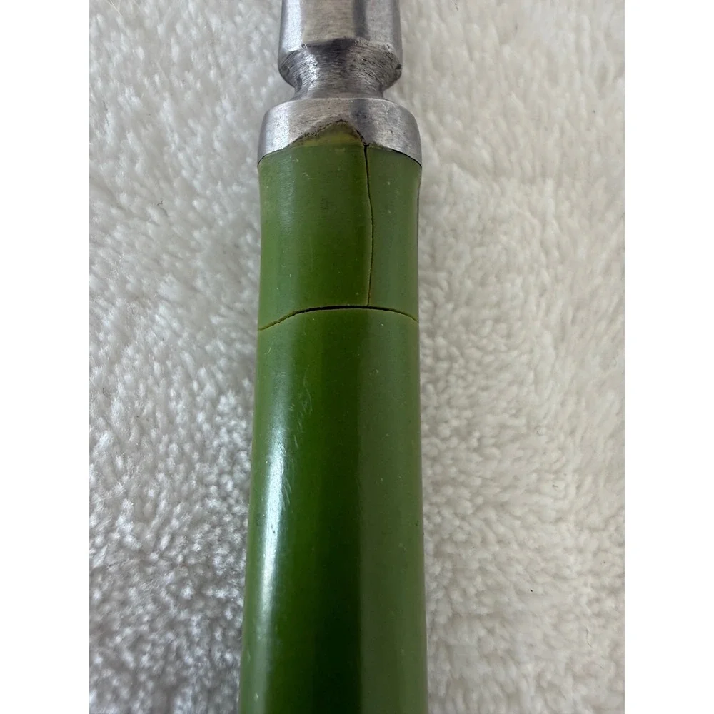 Vintage Unbranded MCM Granny‎ Meat Fork Long Green Handle Stainless Steel Japan
